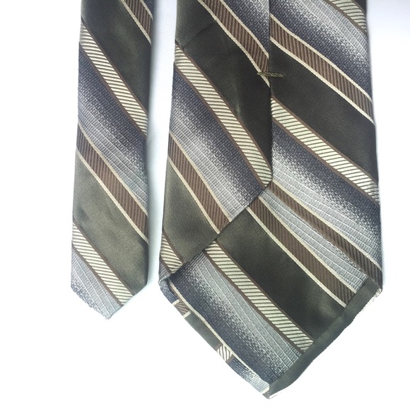 PRONTO UOMO Silk Tie Olive Gray and White Striped - Picture 4 of 8